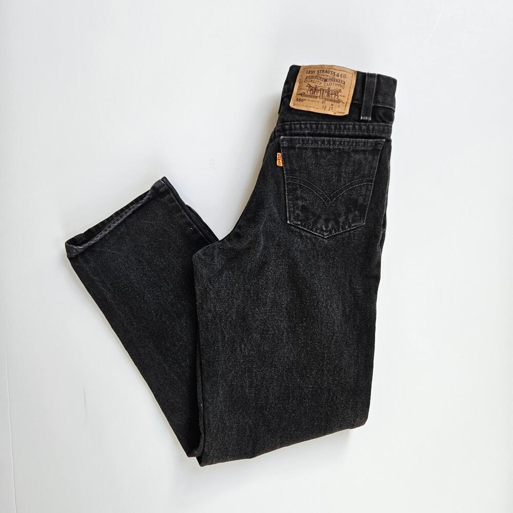 Vintage Little Levi's Orange Tab Black Denim Jeans 550 Relaxed Fit Size 10
